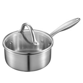 1.5 QT Saucepan, Stainless Steel Saucepan with Glass Lid, Multipurpose Nonstick Stainless Steel Small Cooking Sauce Pot with Ergonomic Handle