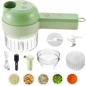 1pc 4 In 1 Vegetable Chopper Handheld Electric Vegetable Cutter Set Portable Wireless Garlic Mud Masher Garlic Press And Slicer Set Multifunction (Color: Green)