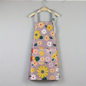 1pc Oil-proof And Waterproof Apron; Floral Pattern Kitchen Cooking Apron With Pocket (Color: Pink)