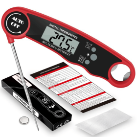 Digital Meat Thermometer with Probe - Waterproof;  Kitchen Instant Read Food Thermometer for Cooking;  Baking;  Liquids;  Candy;  Grilling BBQ & (Color: Red)