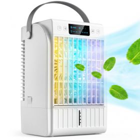 Portable Air Conditioner, 4-in-1 Mini Air Cooler with 4 Wind Speed, 2 Mist Mode, RGB 7 LED Light (Option: White-310x190x180 mm)